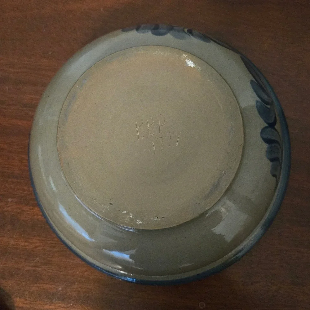 Beaumont Brothers Pottery BBP 1997 Hand Painted Cobalt Blue Stoneware Salt Glaze